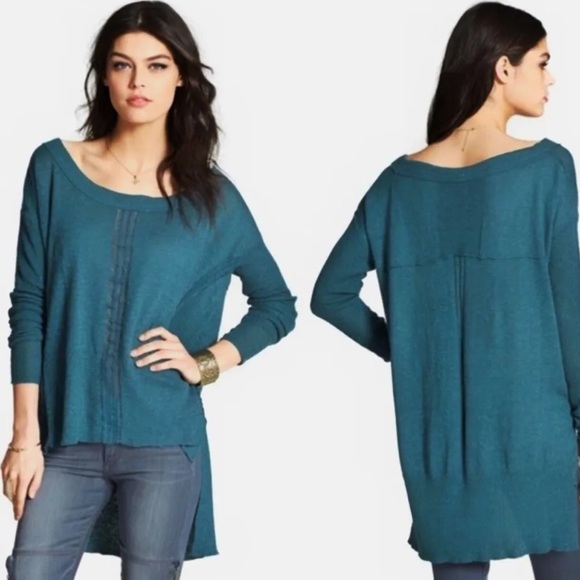 Free People Sweaters - FREE PEOPLE Sweater Womens X-Small Green Lace Road High Low Oversized Pullover